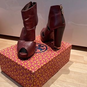 Tory Burch leather and gold high heel booties